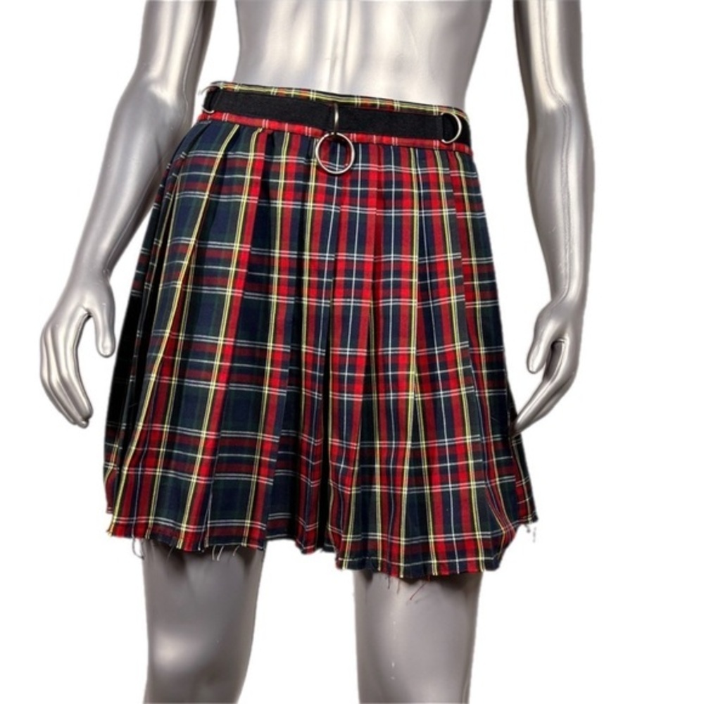 Dolls Kill Current Mood | Crimson Plaid Pleated High Waist Skirt